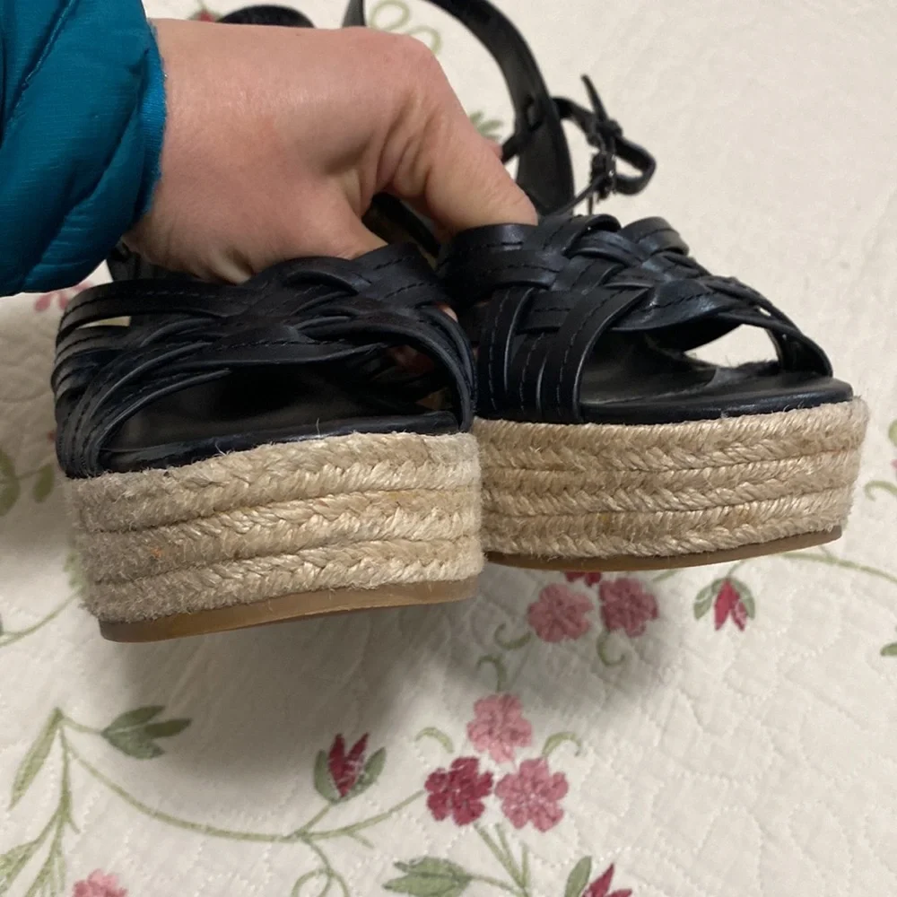 Coach Dottie Black Wedge Espadrille Charms Semi Matte Calf Sz 8 Summer Coquette